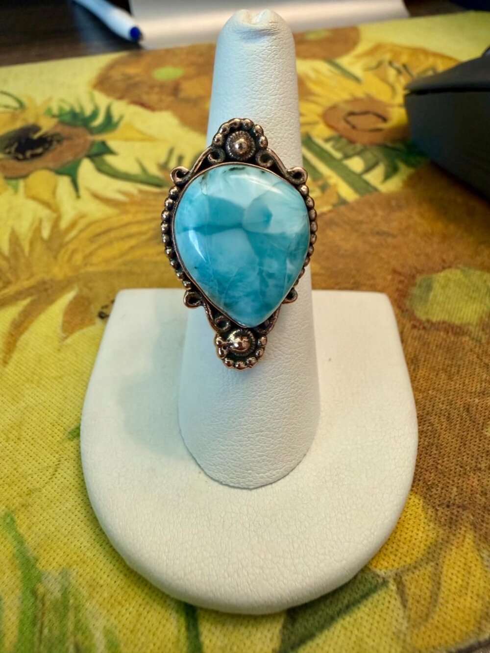 Larimar ring in solid copper - Picture 2 of 6